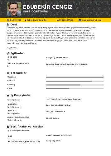 Sınıf Öğretmeni Cv Örnekleri cv indir